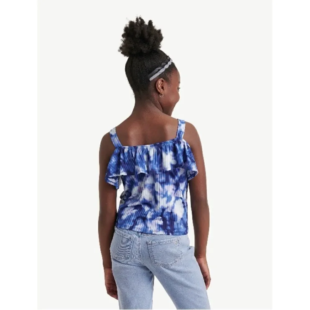 Justice Girls Flounce Button Front Short Sleeve Tie Dye Top Shirt Size XLP 16/18